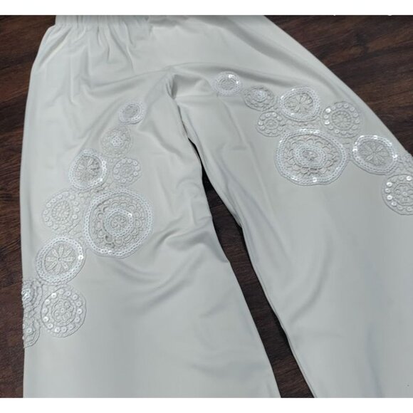 Sagaie Paris Women's Pants Elegant Ivory Floral Lace Sequin Wide Size Small - Picture 15 of 16